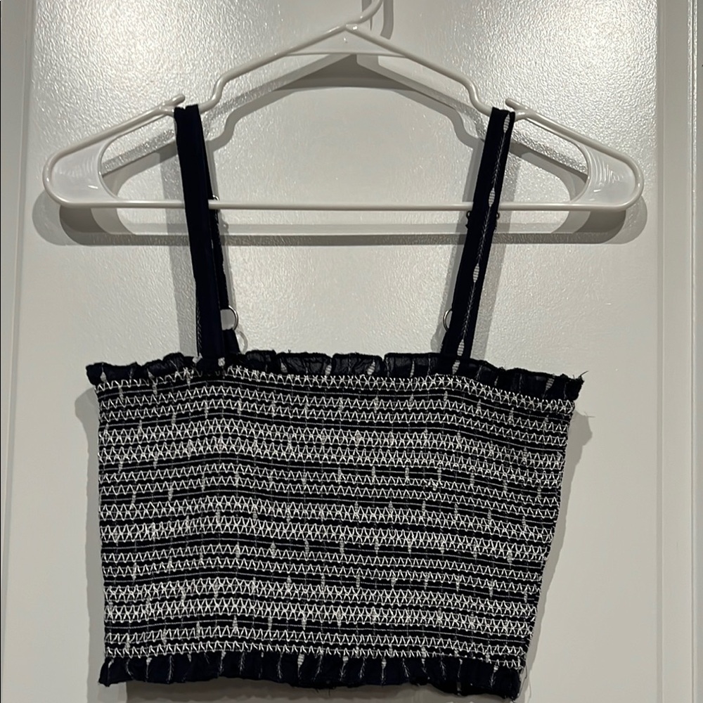 Black and White Smocked Cropped Tank Top